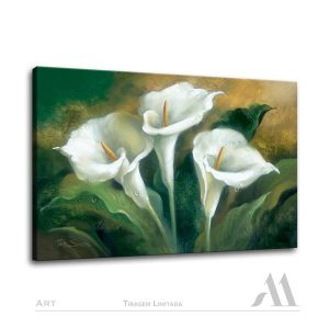 Quadro Decorativo em Tela Canvas Três Copo-de-leite Folhagem Pintura 100% Algodão Linha Art