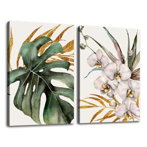 Quadros Dupla em Tela Canvas 130x90 Costela de Adão Orquídea Branca Par Pintura 100% Algodão